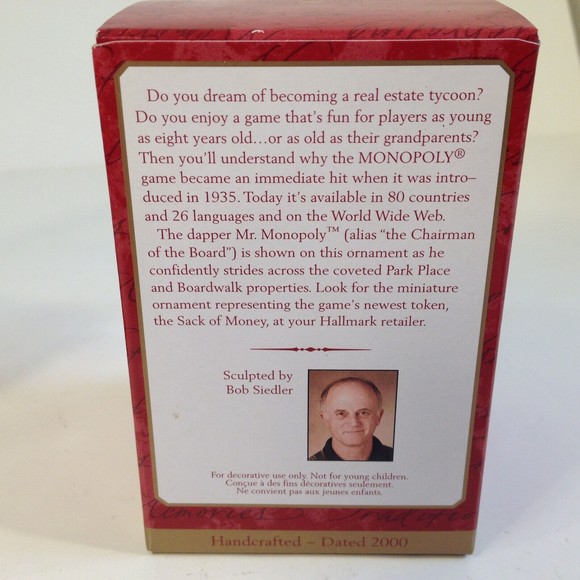 Vintage Mr. Monopoly Keepsake Christmas Ornament 2000 Hallmark Collectable - Picture 10 of 12